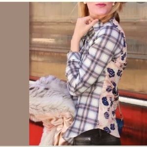 Cabi Plaid Floral Festival Shirt NWOT